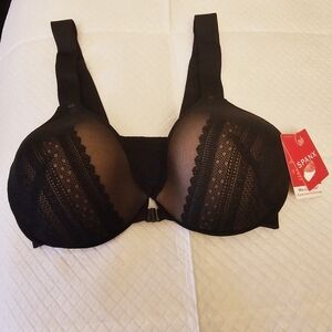 New Spanx Bra-llelujah Illusion Lace Full Coverage Back Closure Bra 34C Black